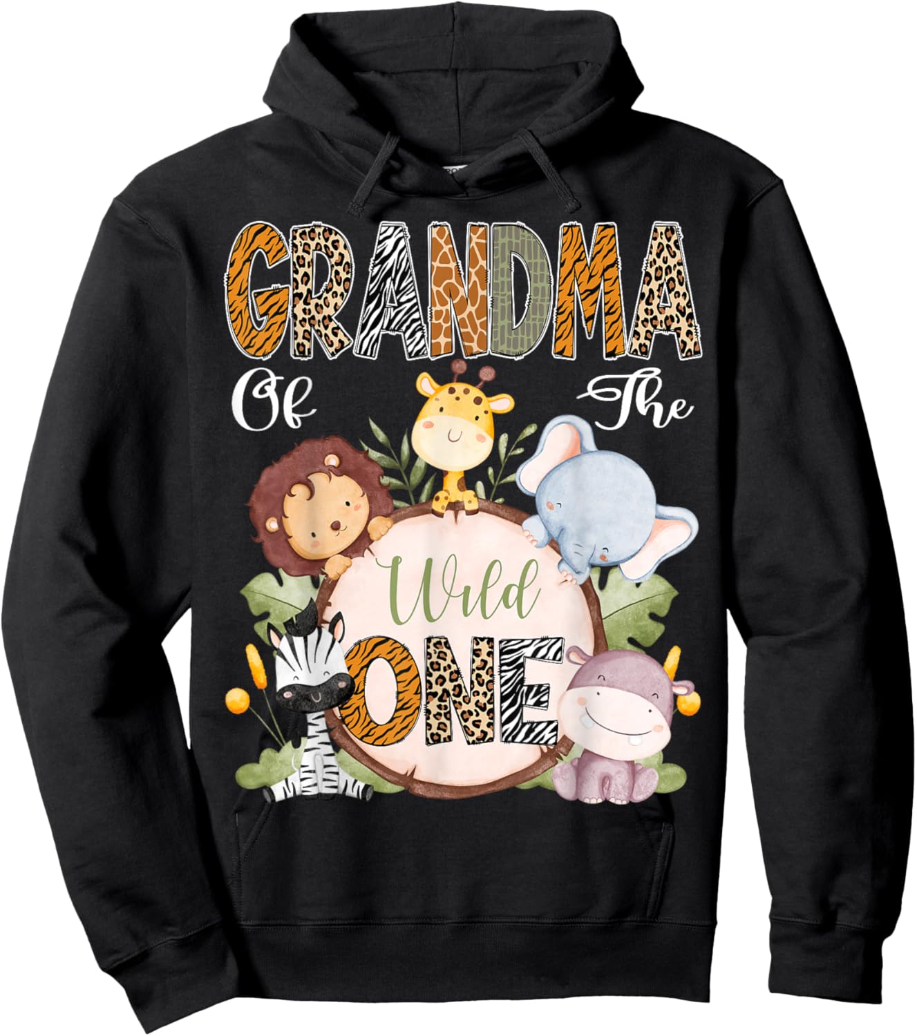 Grandma Of The Wild One 1St Birthday Safari Woodland Hoodie - Hoodie | Black