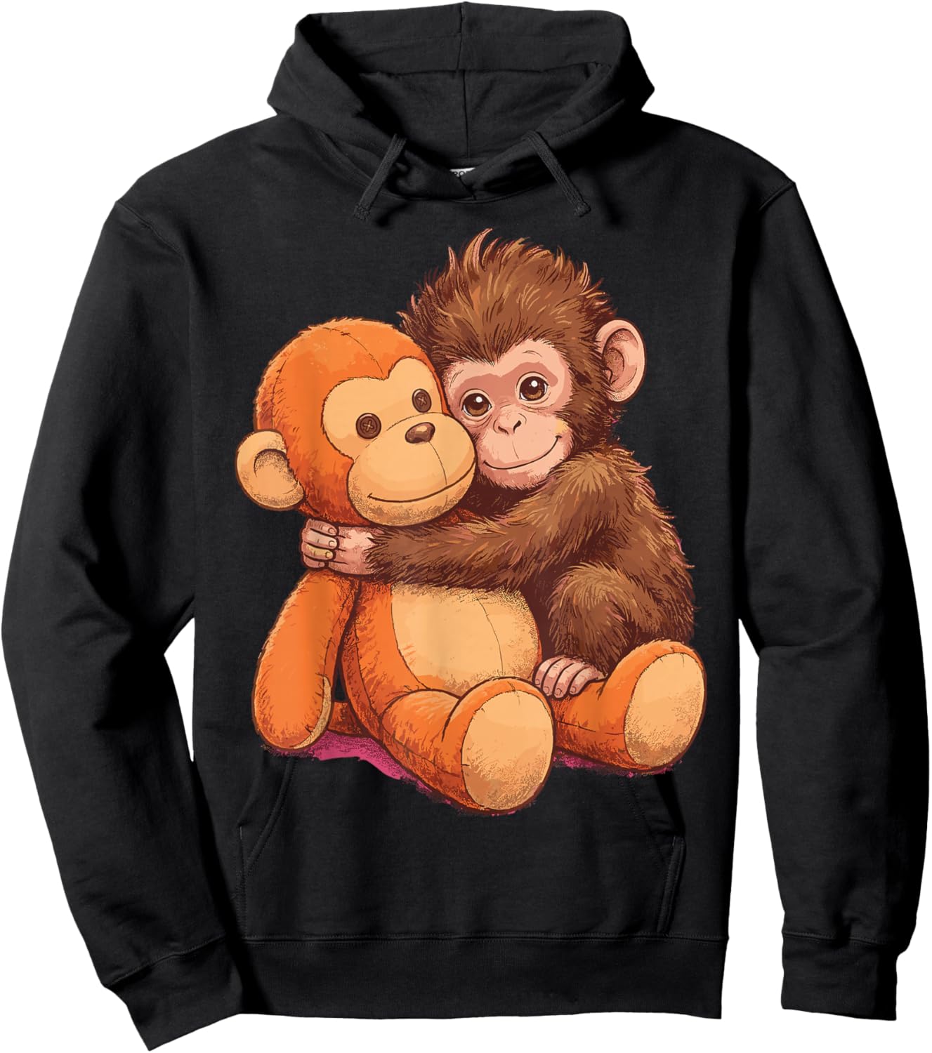 Funny Cute Punch Monkey Hugging Plushie Animal Lover Hoodie - Hoodie | Black