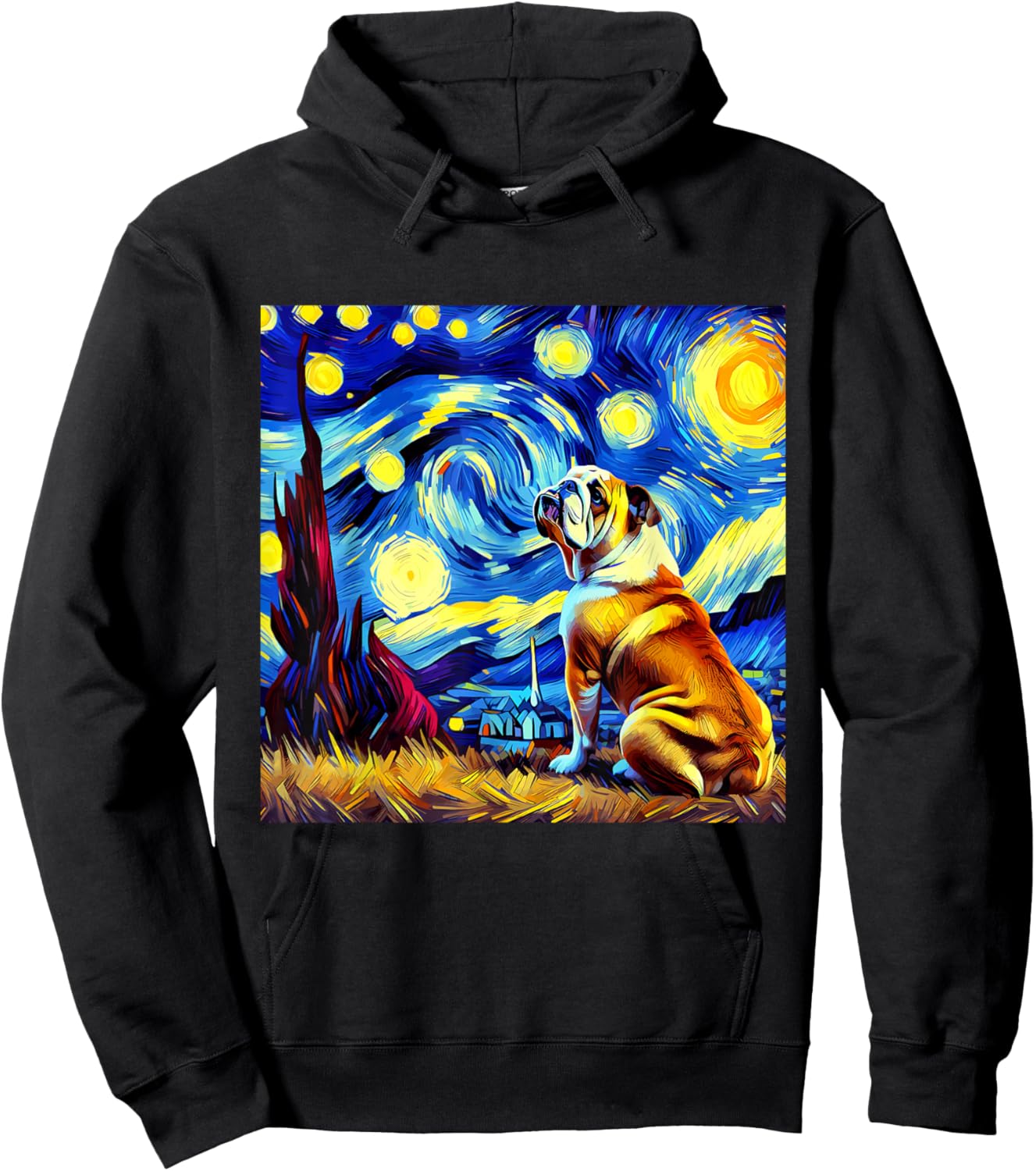French Bulldog Van Gogh Starry Night Animal Frenchie Dog Hoodie - Hoodie | Black
