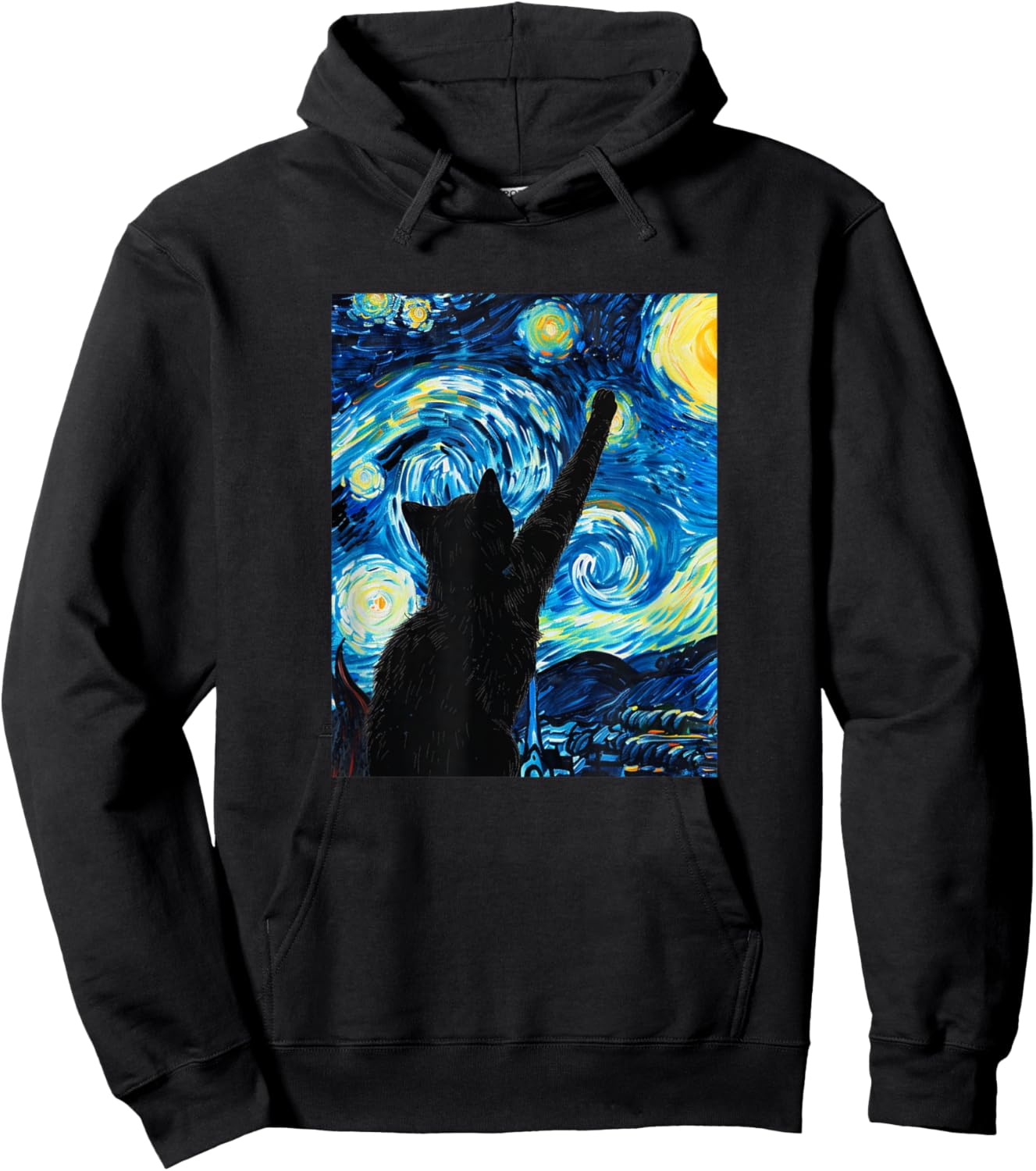 Van Gogh Starry Night Cat Lover Kitten Women Hoodie - Hoodie | Black