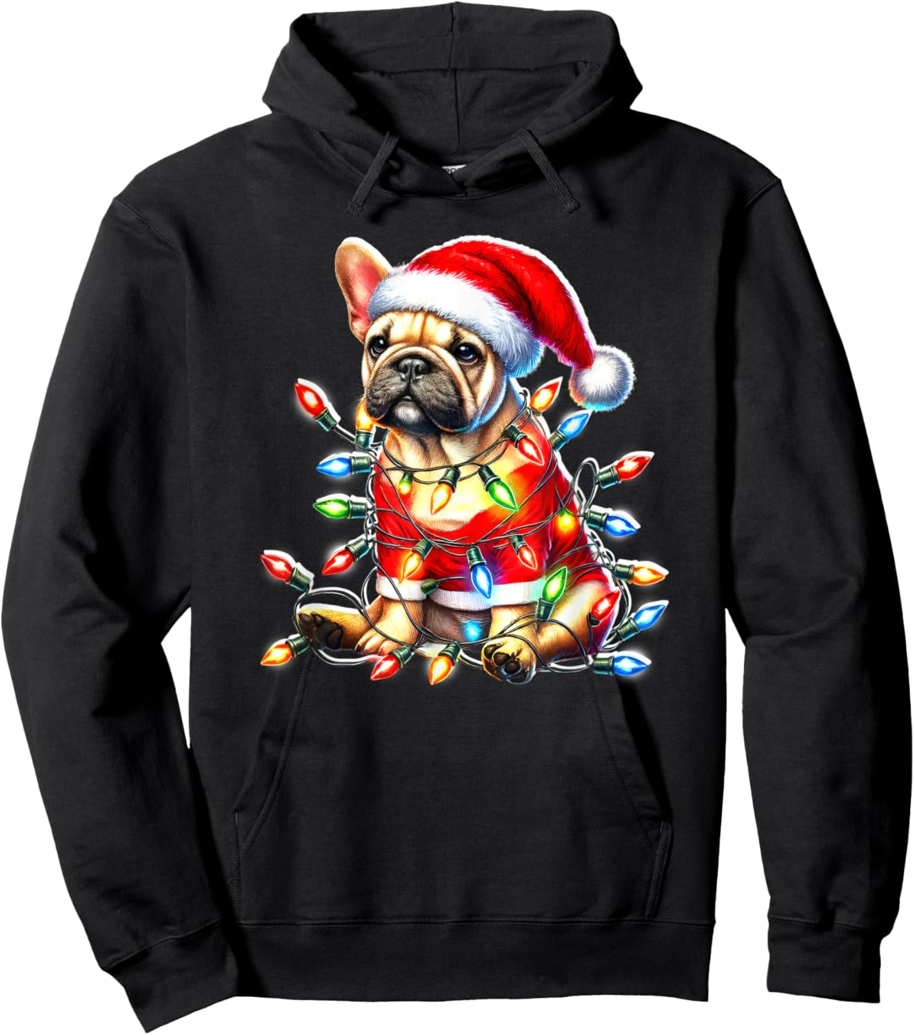 French Bulldog Puppy x Christmas Lights Hoodie - Hoodie | Black