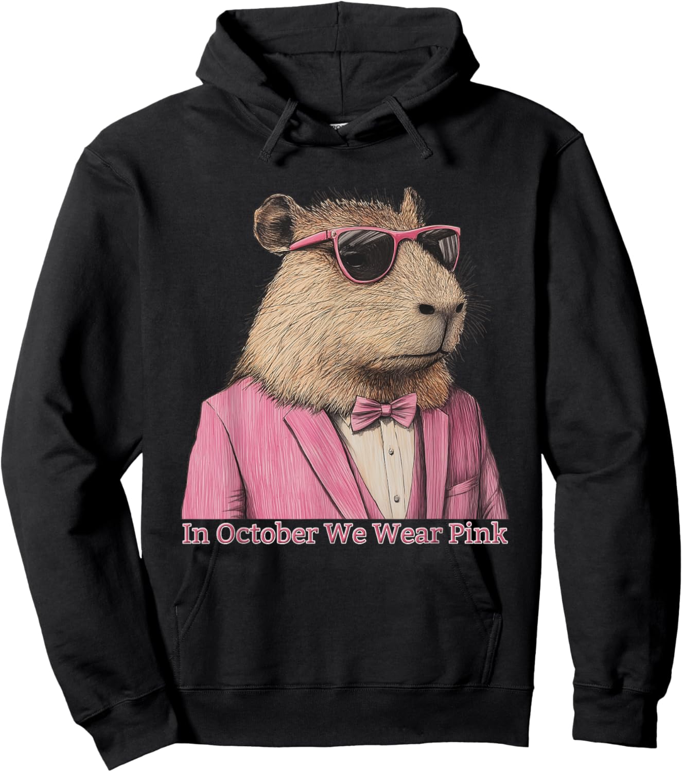 In October We Wear Pink Funny Capybara Hoodie - Hoodie | Black