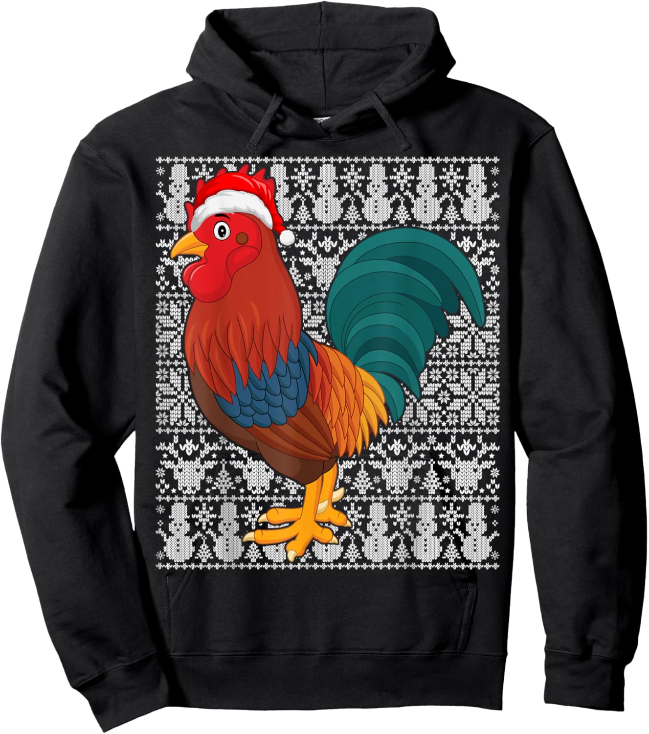 Rooster Bird Wearing Santa Hat Men Women Kids Ugly Christmas Hoodie - Hoodie | Black