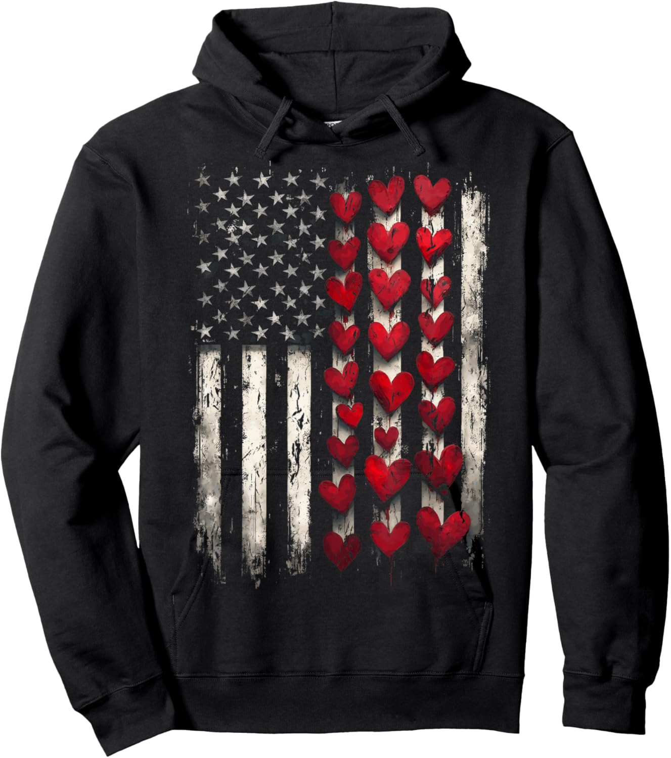 Valentine Day Heart American Flag Hoodie - Hoodie | Black