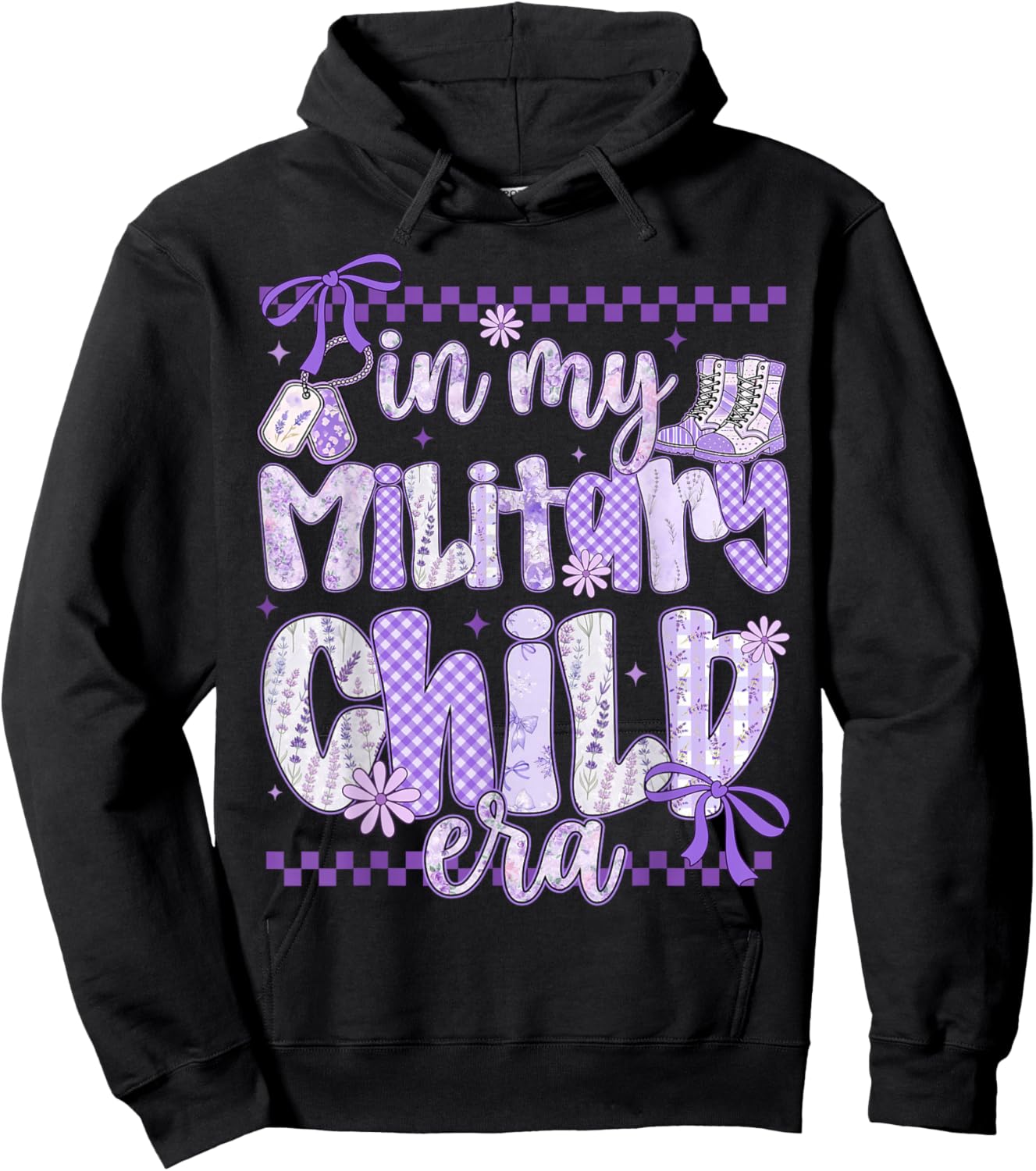 in My Military Child Era Coquette Bow Purple Up for Military Hoodie - Hoodie | Black