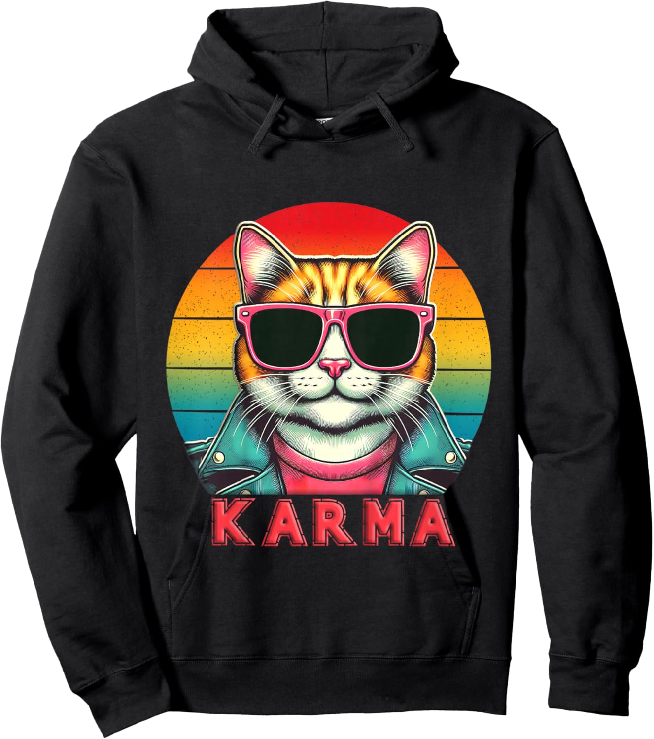 Kids Vintage Cat Music Lover Karma For Boys Girls Kids and Teens Hoodie - Hoodie | Black