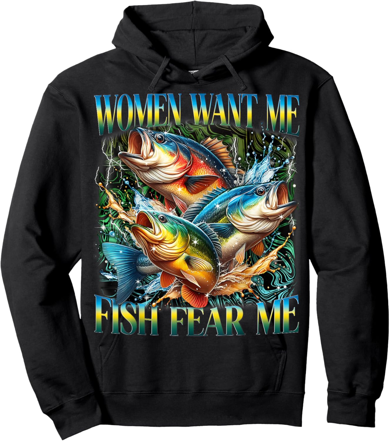 Vintage Women Want Me Fish Bass Fear Me Funny Fishing Men Hoodie - Hoodie | Black