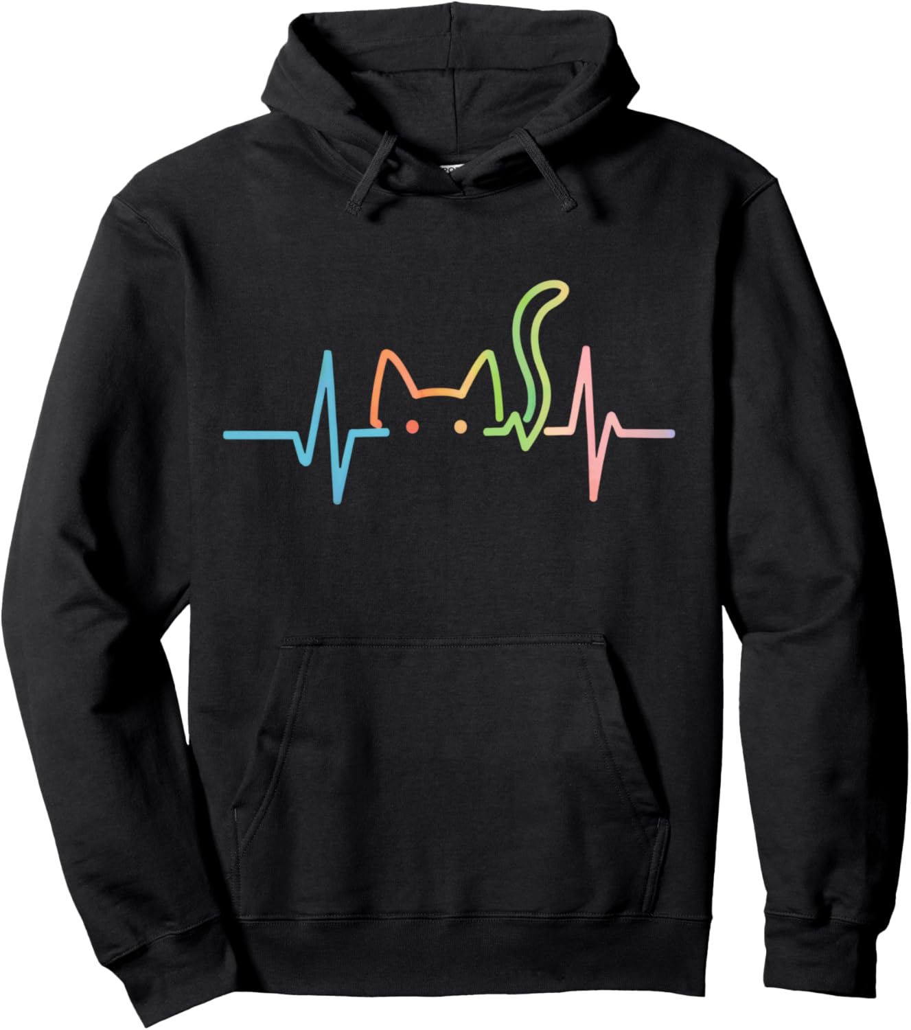 Heartbeat Cat Lover Animal Silhouette Cute Kitty Cat Hoodie - Hoodie | Black