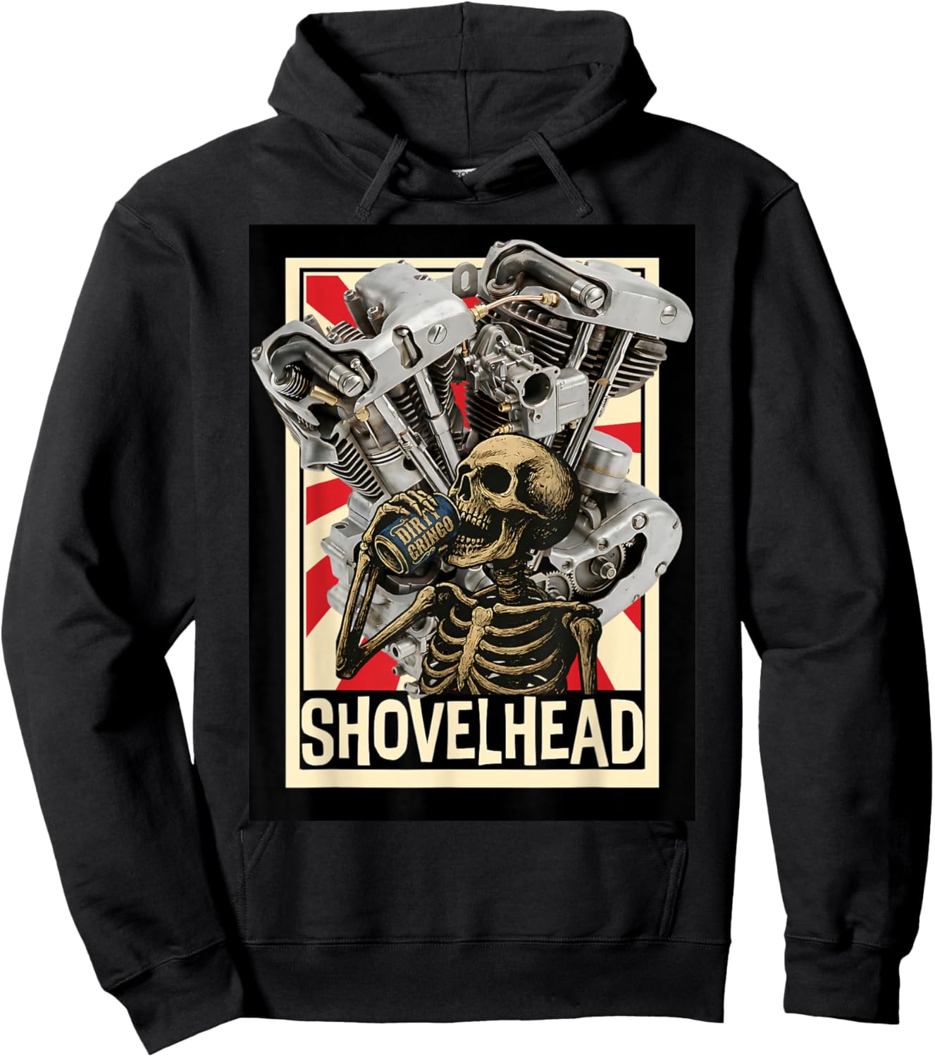 Vintage Shovelhead Motorcycle Engine Skeleton Biker Chopper Hoodie - Hoodie | Black