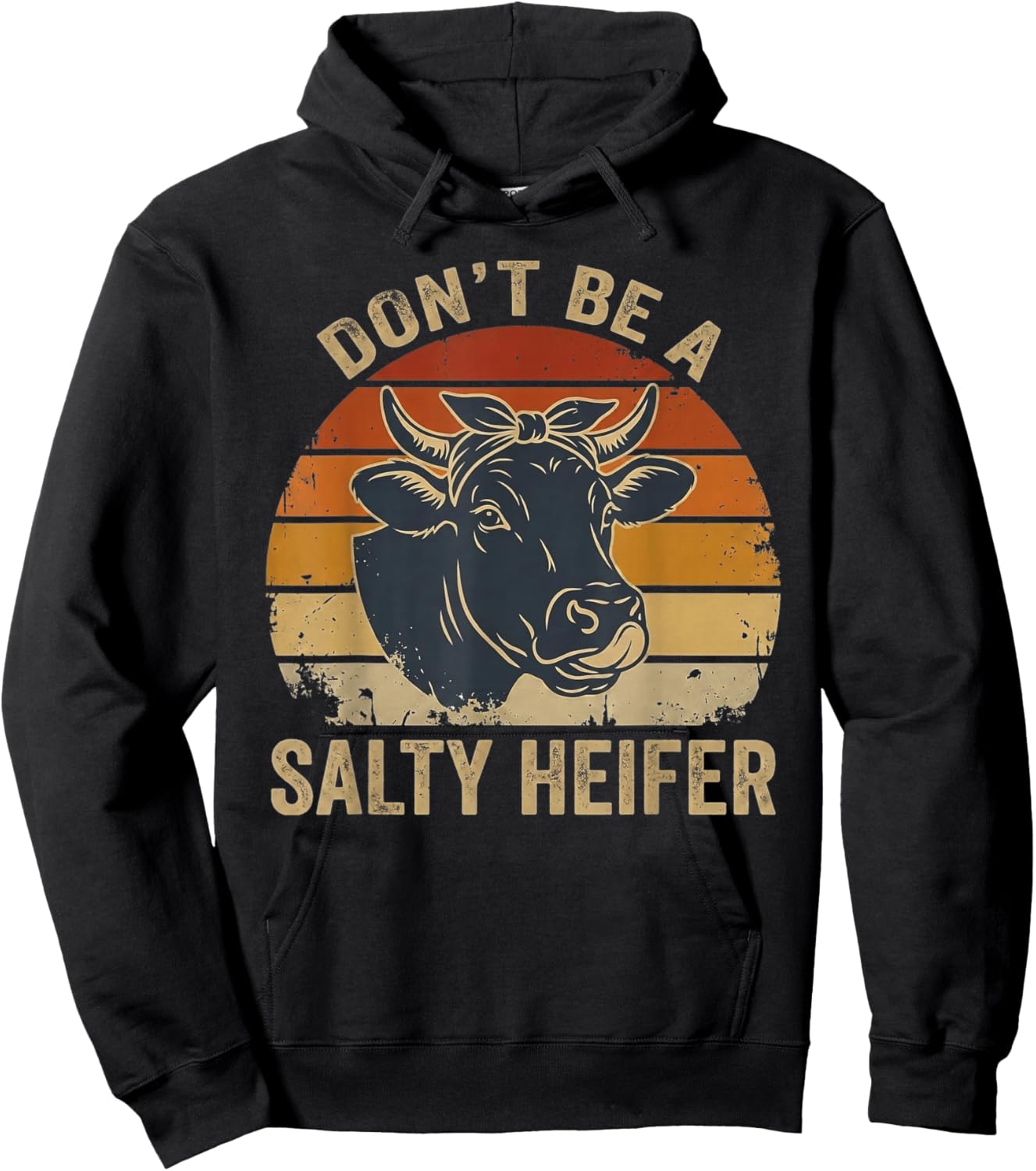 Don't Be A Salty Heifer Retro Sunset Vintage Farm Cow Hoodie - Hoodie | Black