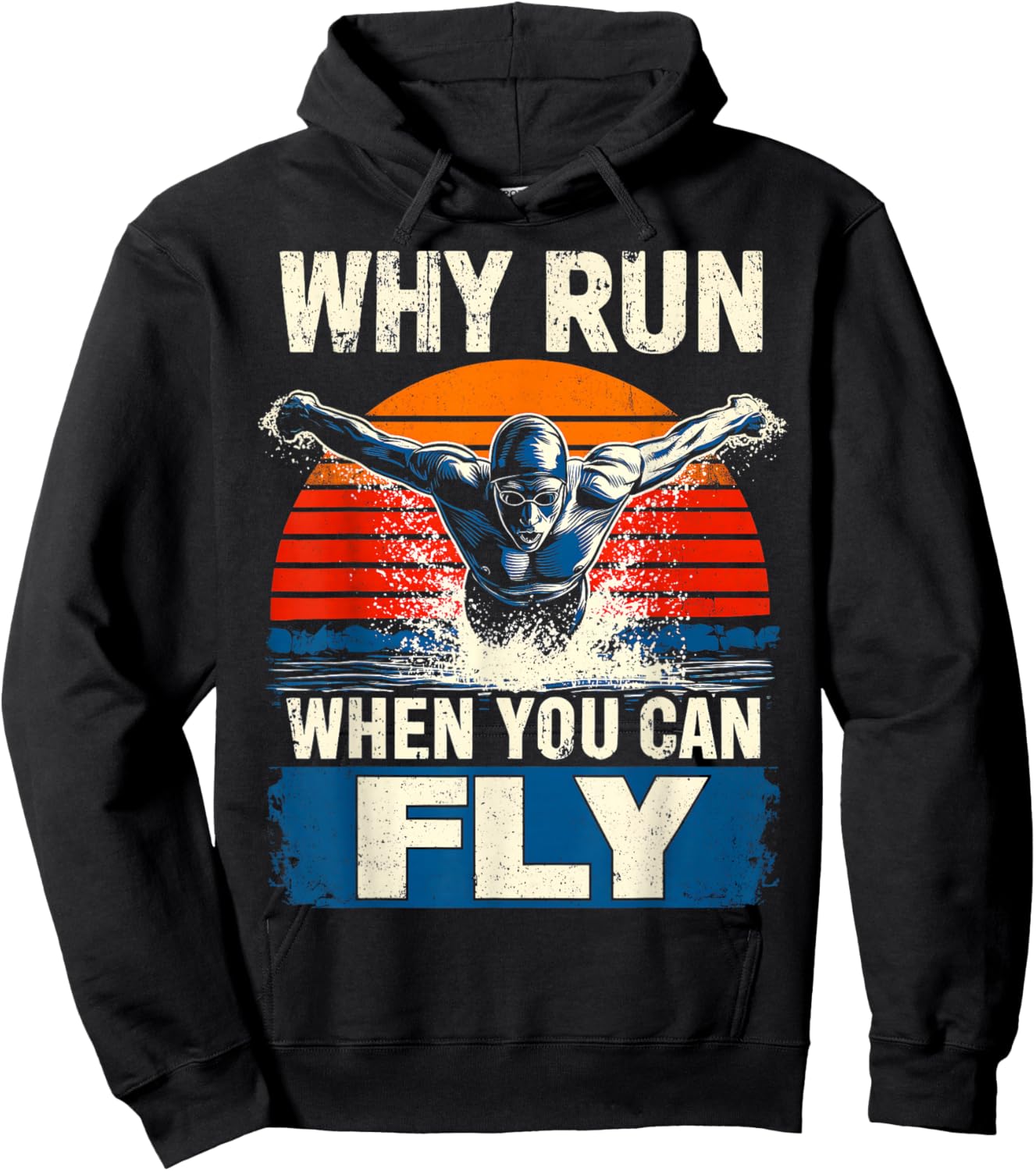 Butterfly Swimmer Swimming Retro Why Run When You Can Fly Hoodie - Hoodie | Black