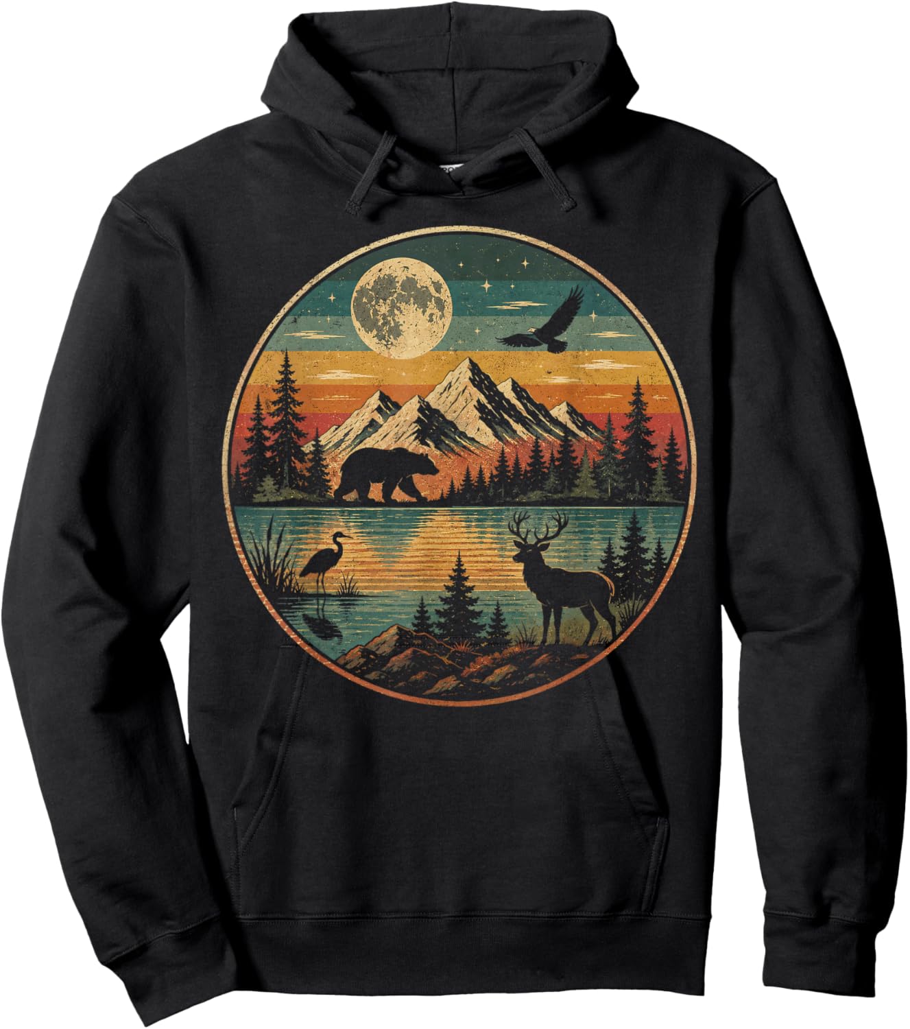 Forest Trees Reflection Wildlife Nature Animal Bear Outdoor Hoodie - Hoodie | Black