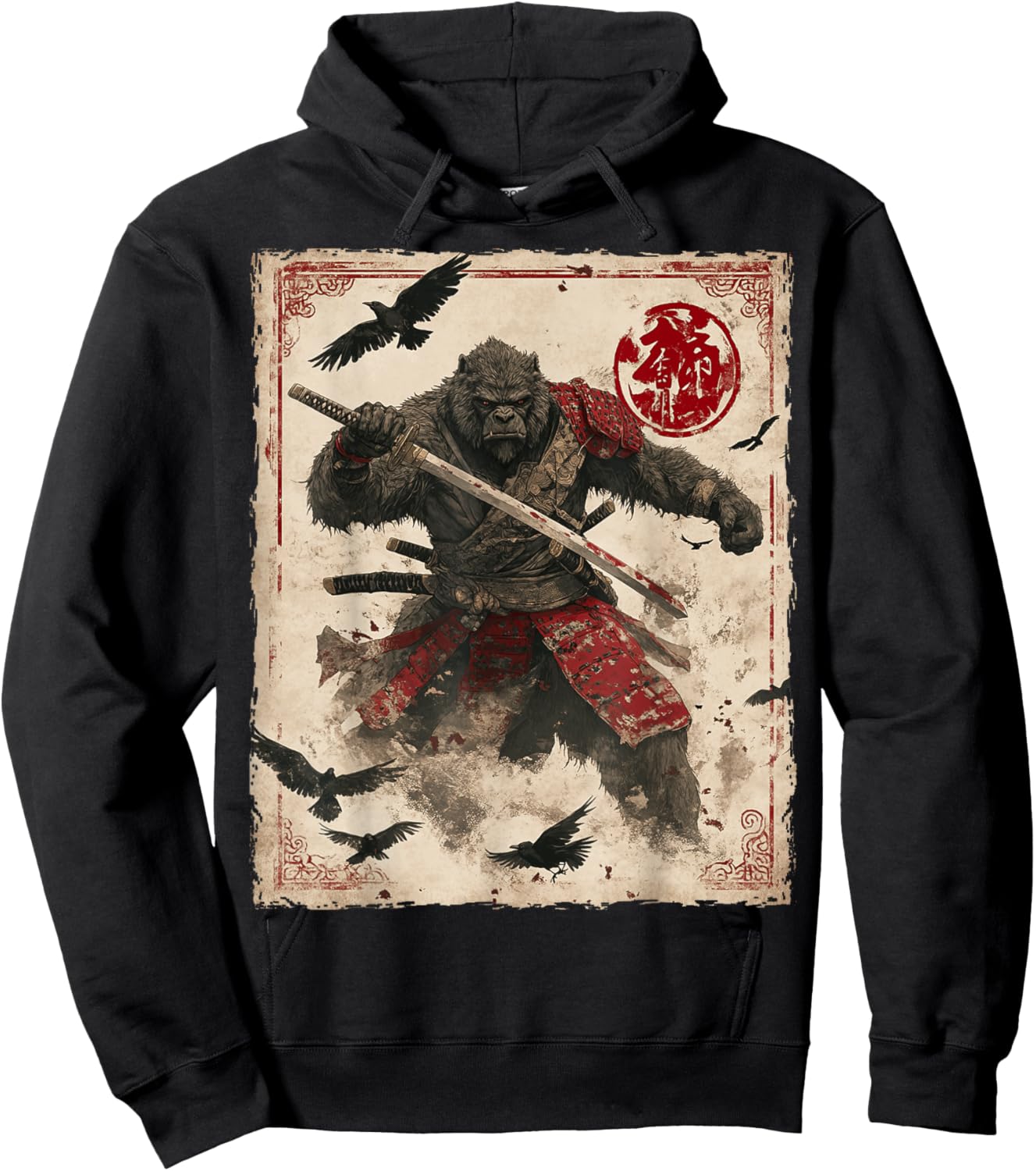 Bigfoot Sasquatch Samurai Graphic Japanese Warrior Anime Hoodie - Hoodie | Black