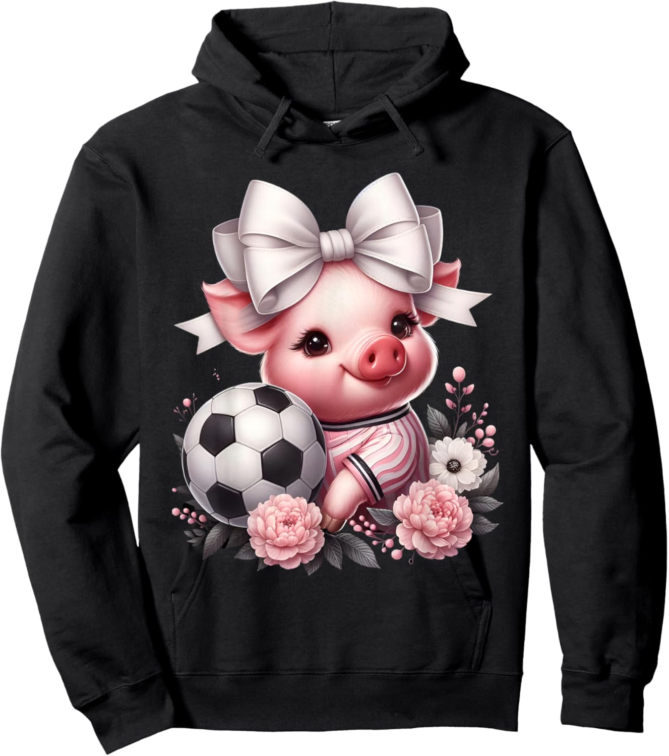 Cute Pig White Coquette Bow Soccer Pig Lover Player Sport Hoodie - Hoodie | Black