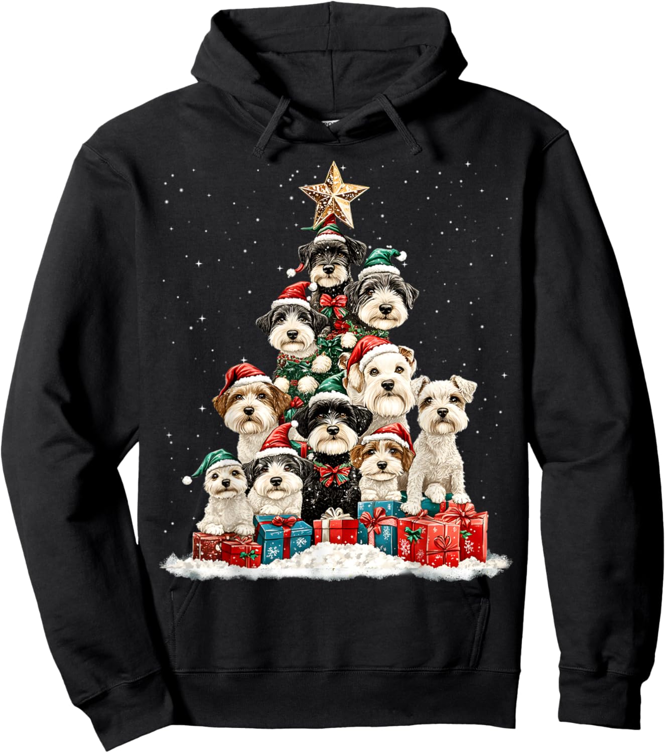 Miniature Schnauzer Christmas Tree Dog Santa Merry Dogmas Hoodie - Hoodie | Black