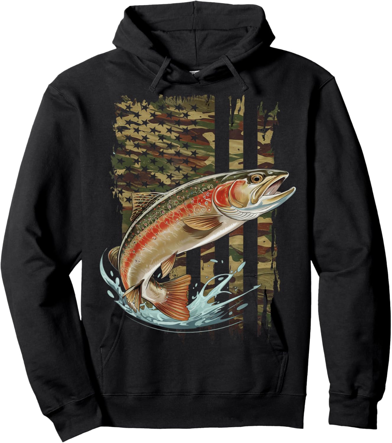Vintage Speckled Brook trout American flag Fishing artwork Hoodie - Hoodie | Black