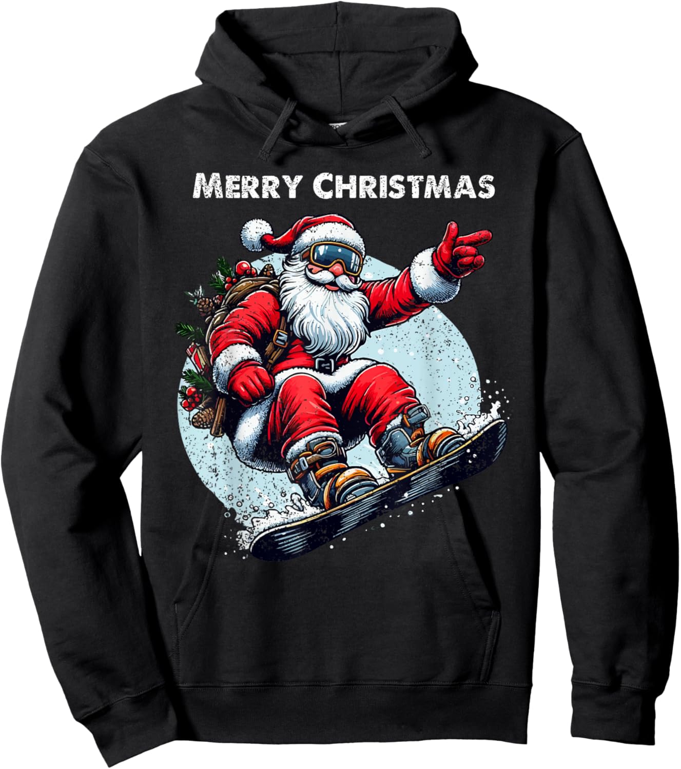 Santa Claus Snowboarding Merry Christmas Winter Holiday Xmas Hoodie - Hoodie | Black