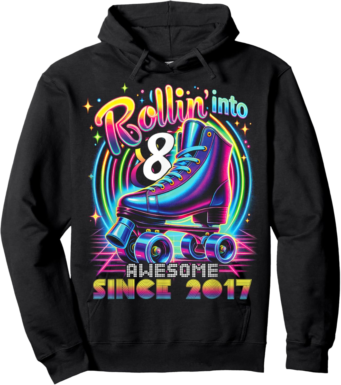 Birthday Roller Skating 8th Girls Rollin into 8 Skate Party Hoodie - Hoodie | Black