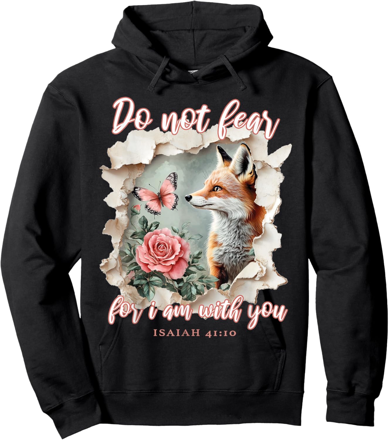 Do not Fear for i am with You Christian Quote Cute Fox Hoodie - Hoodie | Black