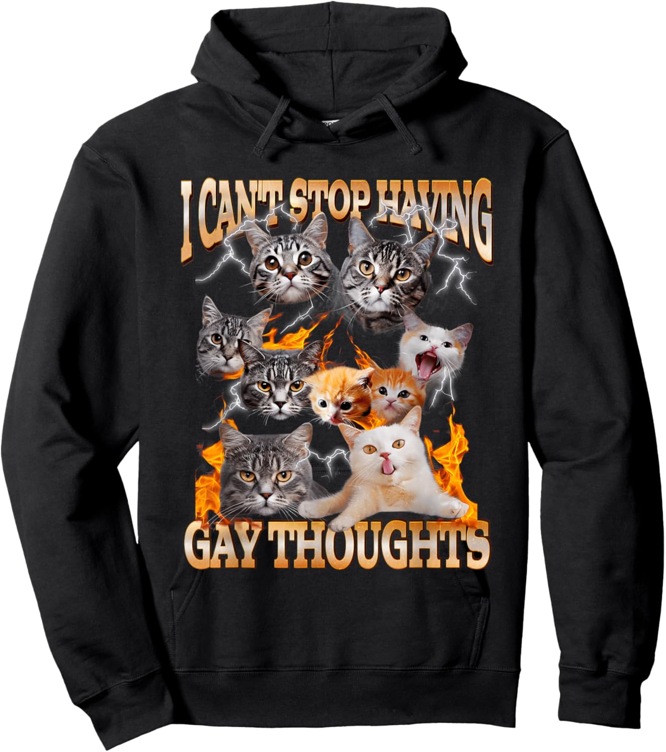 I Can't Stop Having Gay Thoughts Funny Cat Meme Bootleg Hoodie - Hoodie | Black
