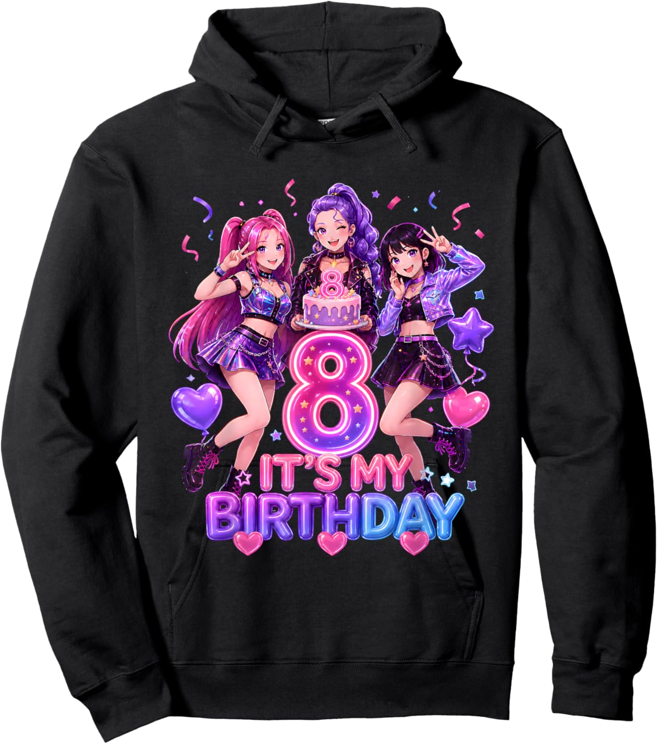 Kids It's My 8th K Pop Birthday Girl 8 Year Old K-Pop Bday Hoodie - Hoodie | Black