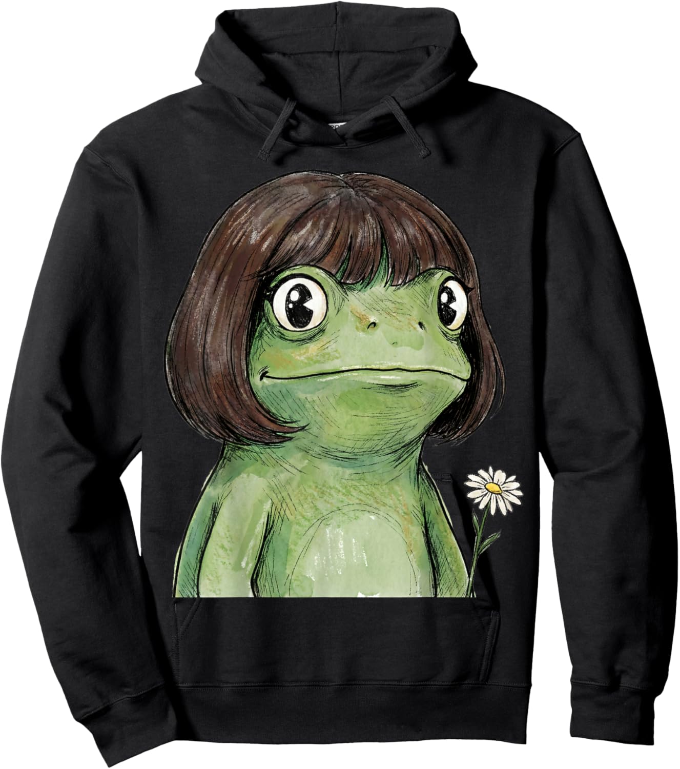 Funny Frog Bob Haircut Flower Hoodie - Hoodie | Black