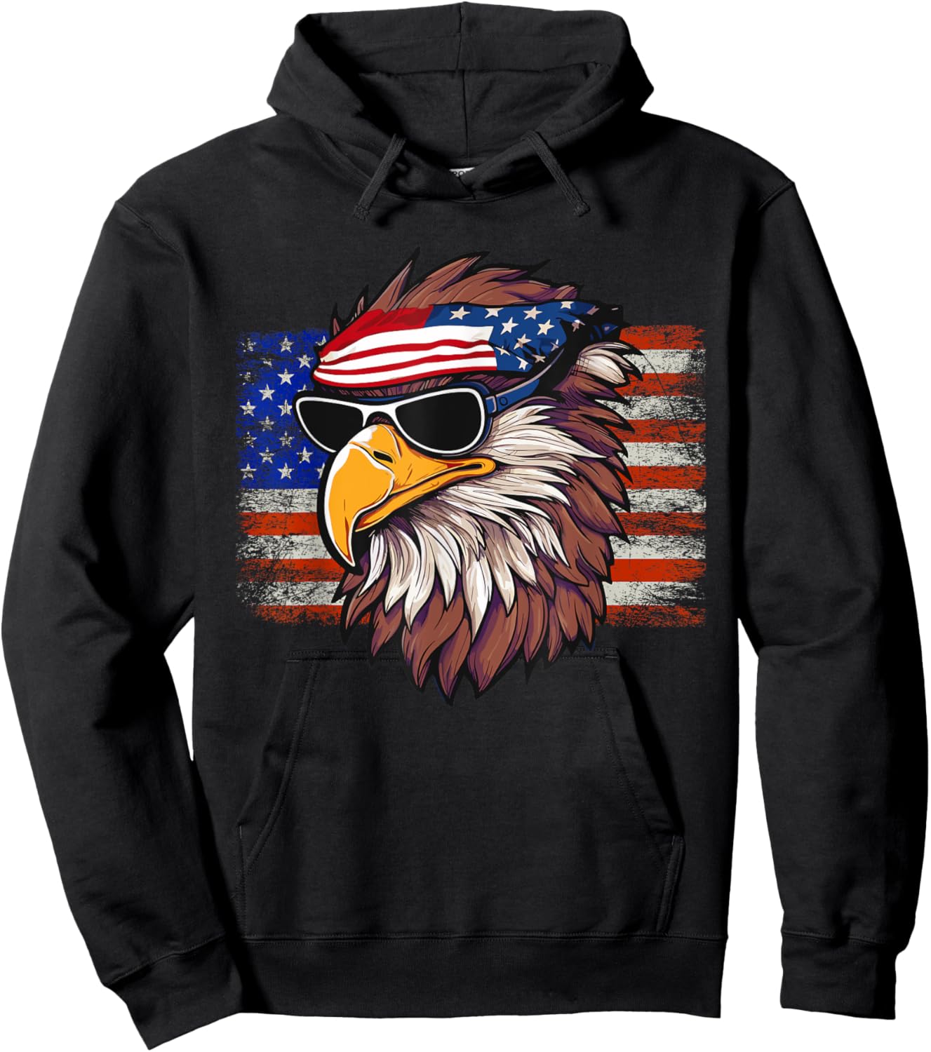 Patriotic Bald Eagles American Flag Bandana Hoodie - Hoodie | Black