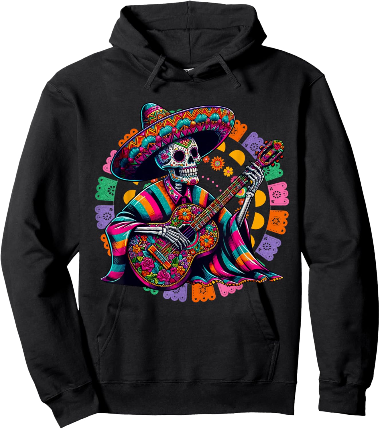 Dia De Los Muertos Skeleton playing guitar Sugar Skull Funny Hoodie - Hoodie | Black