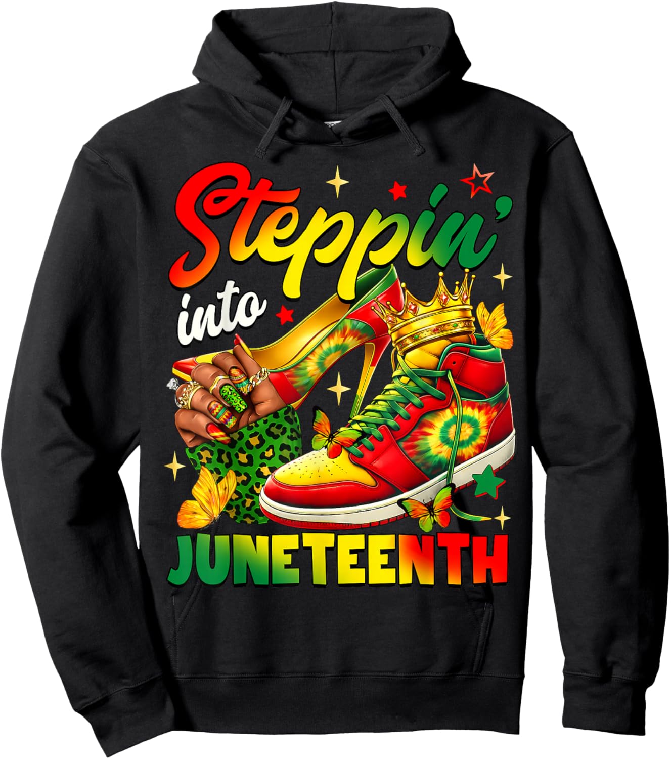 Steppin Into Juneteenth African Black Sneakers Women Girls Hoodie - Hoodie | Black