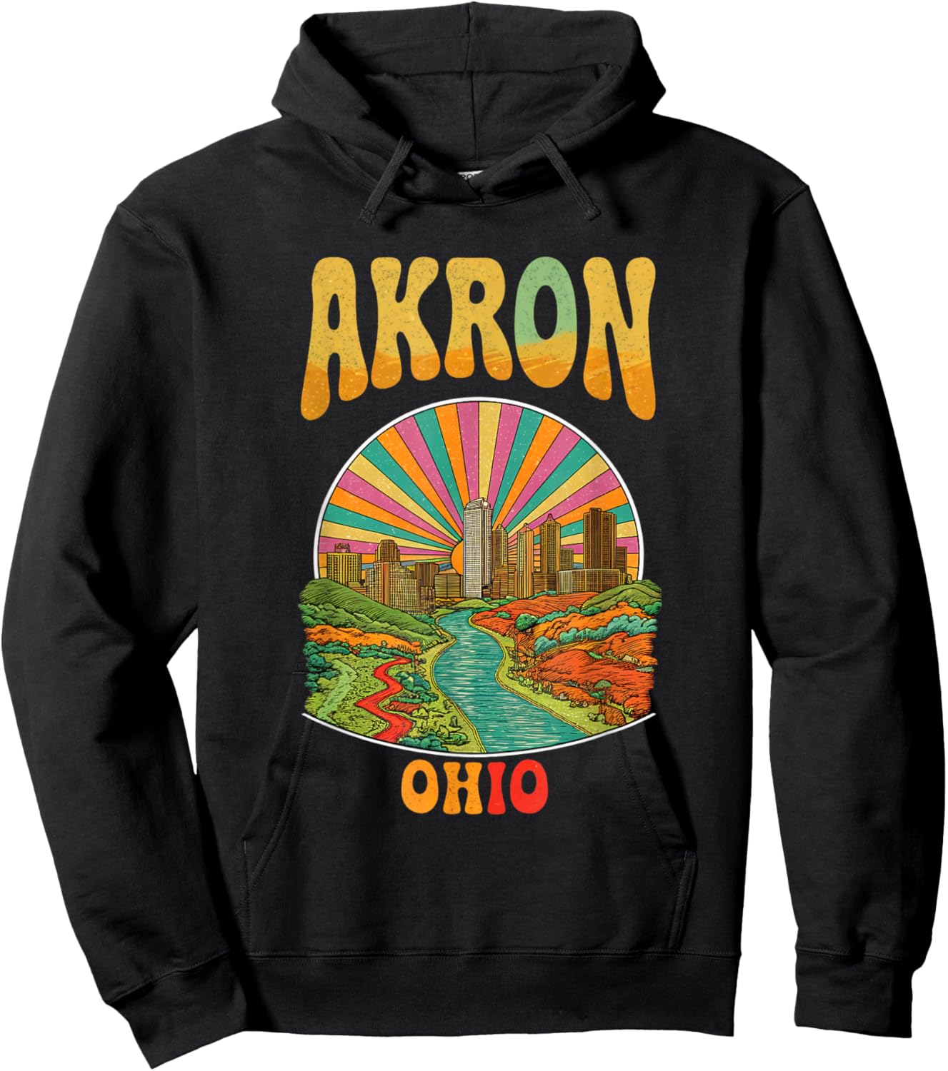 Vintage Akron Ohio Sunset Skyline Cityscape Hoodie - Hoodie | Black