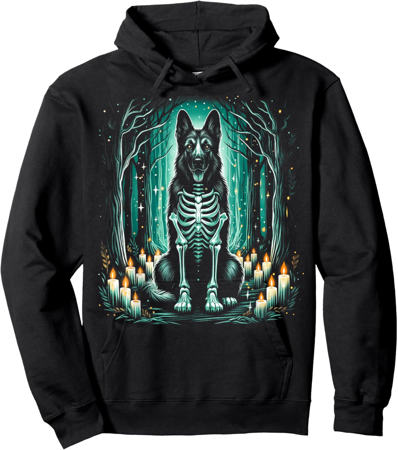 Cool German Shepherd Skeleton Halloween Dog Mom Dad Hoodie - Hoodie | Black