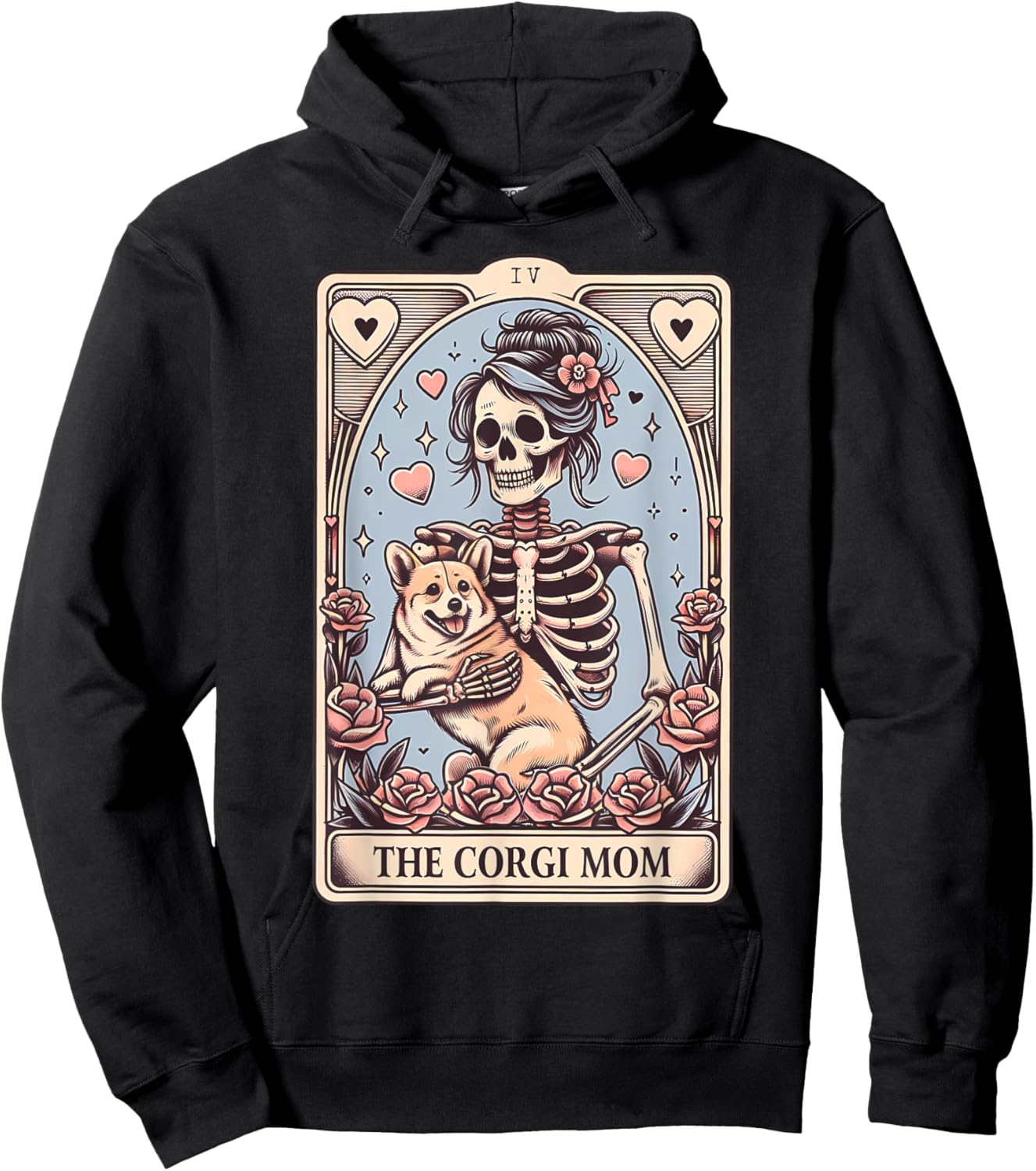 Corgi Dog Valentine's Day Skeleton Tarot Card Corgi Owner Hoodie - Hoodie | Black