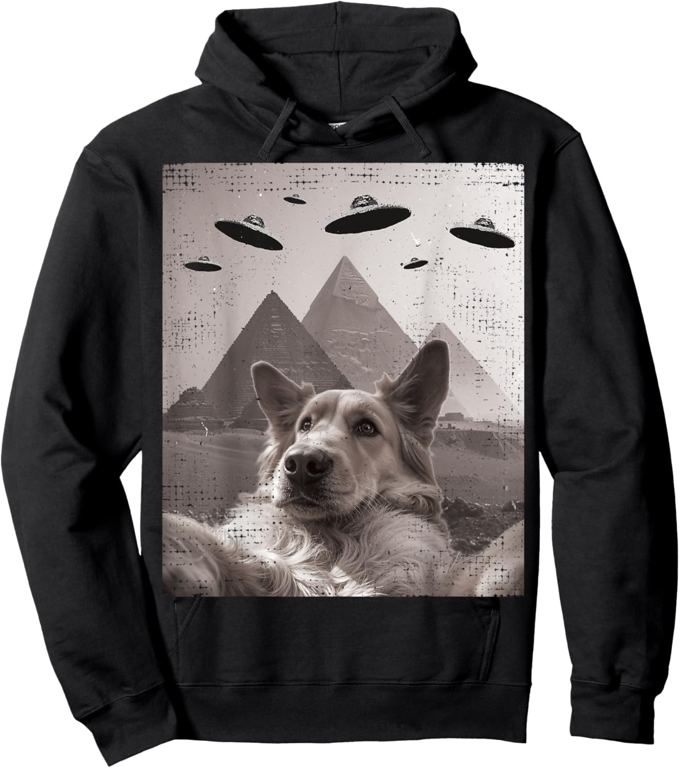 Dog UFO Meme - Funny Golden Retriever Dog Selfie with UFOs Hoodie - Hoodie | Black