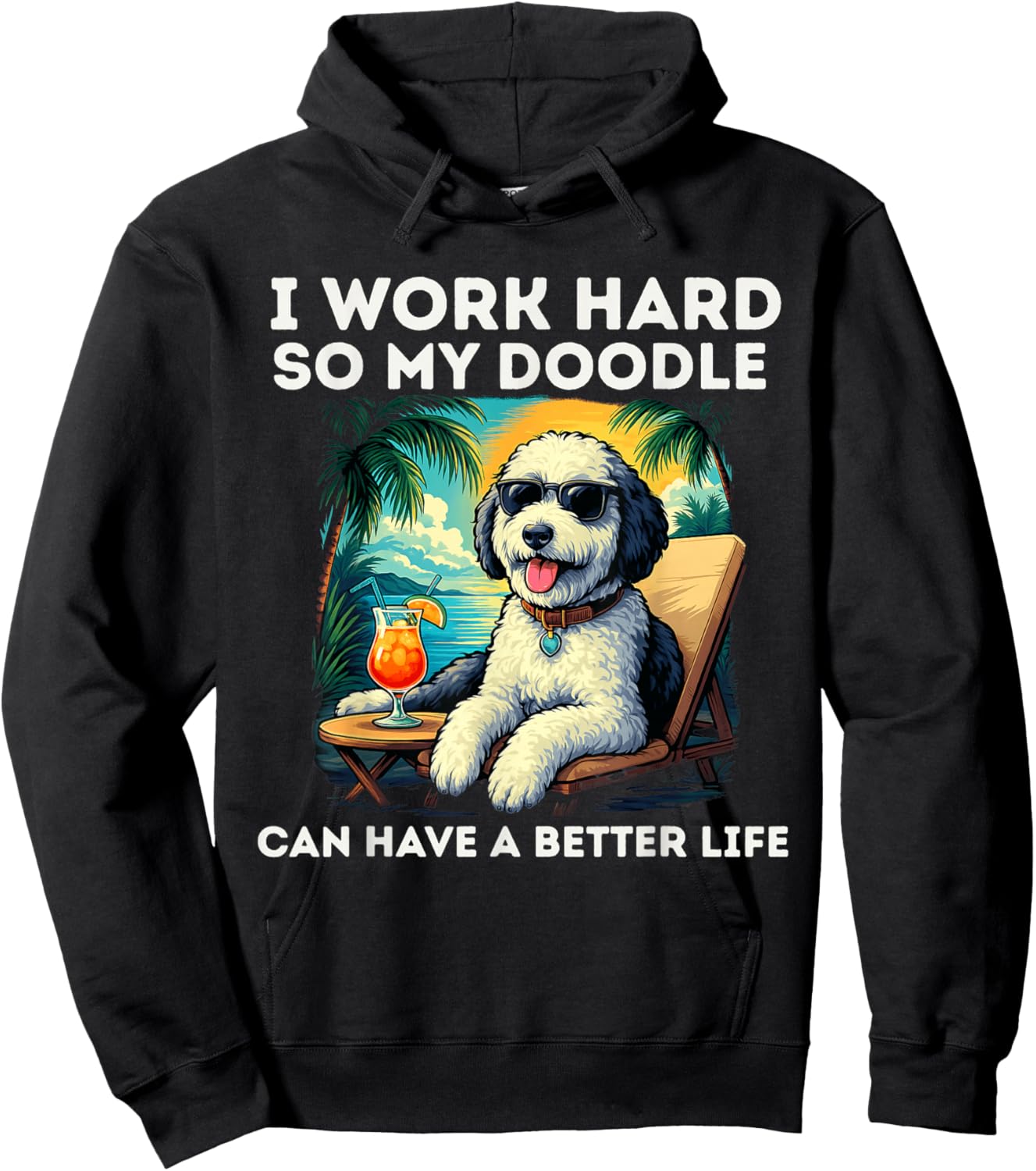 Funny Sheepadoodle Dog Design I Work Hard Sheepadoodle Lover Hoodie - Hoodie | Black