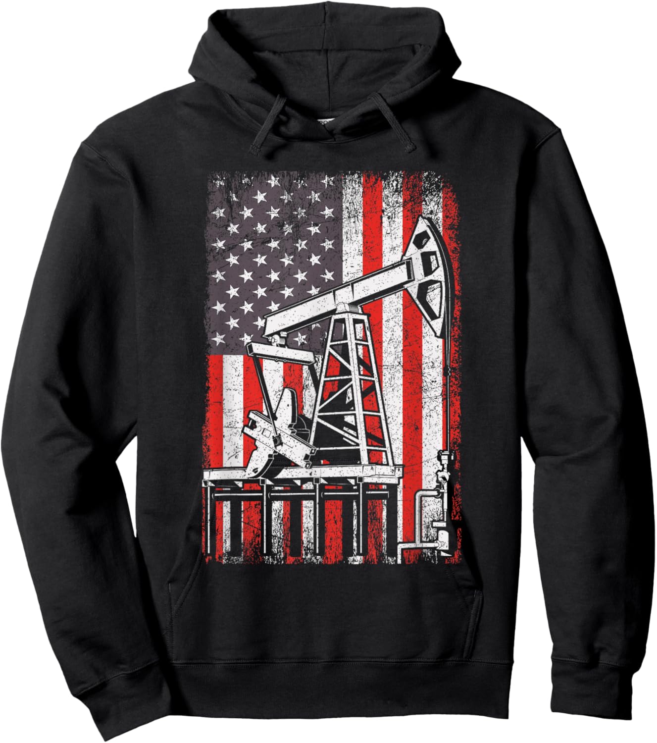 Oil Rig USA American Flag Landman Oilfield Worker Hoodie - Hoodie | Black