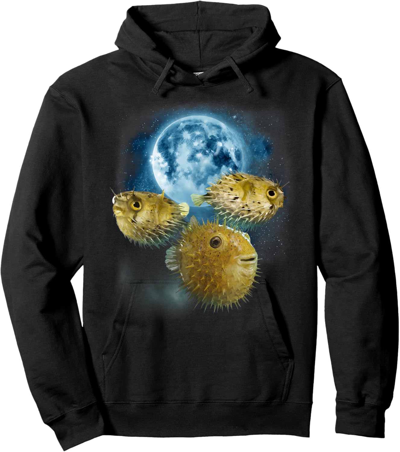 Funny Puffer Shirt - Howling at the Moon Puffer Fish Hoodie - Hoodie | Black