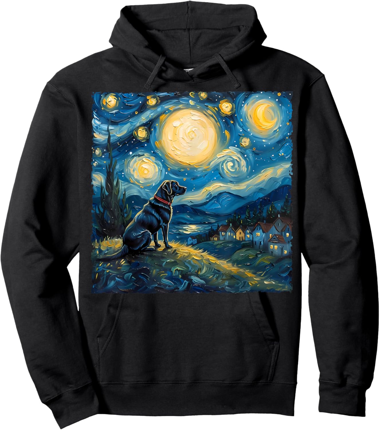 Labrador Retriever Dog Lovers Starry Night Van Gogh Style Hoodie - Hoodie | Black