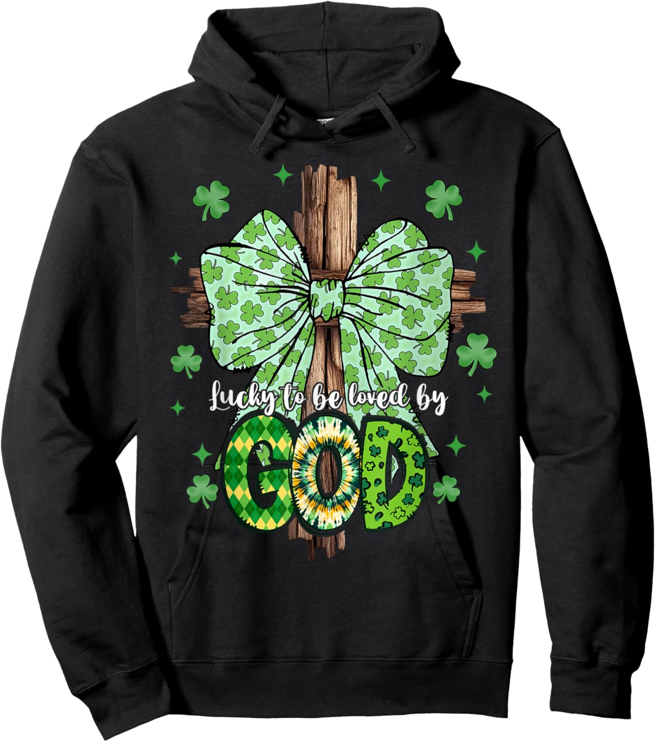 Lucky To Be Loved By God St Patricks Coquette Bow Christian Hoodie - Hoodie | Black