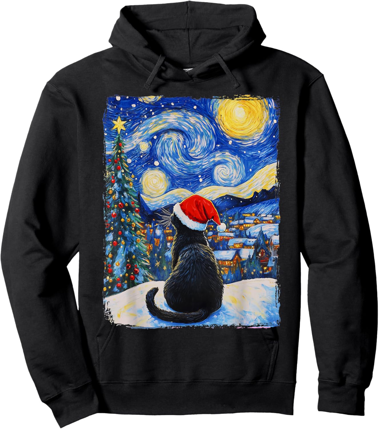 Cat Starry Night Christmas Hoodie - Hoodie | Black