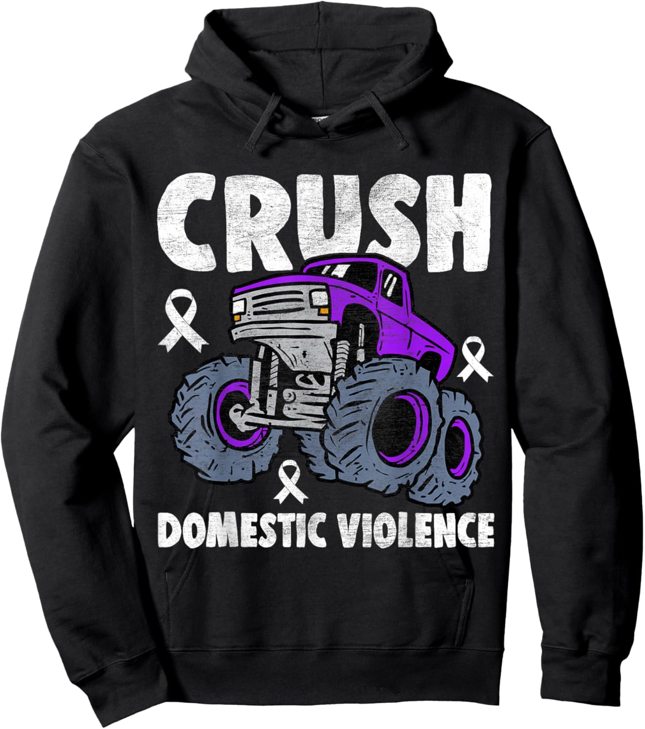 Crush Domestic Violence Awareness Monster Truck Purple Kids Hoodie - Hoodie | Black