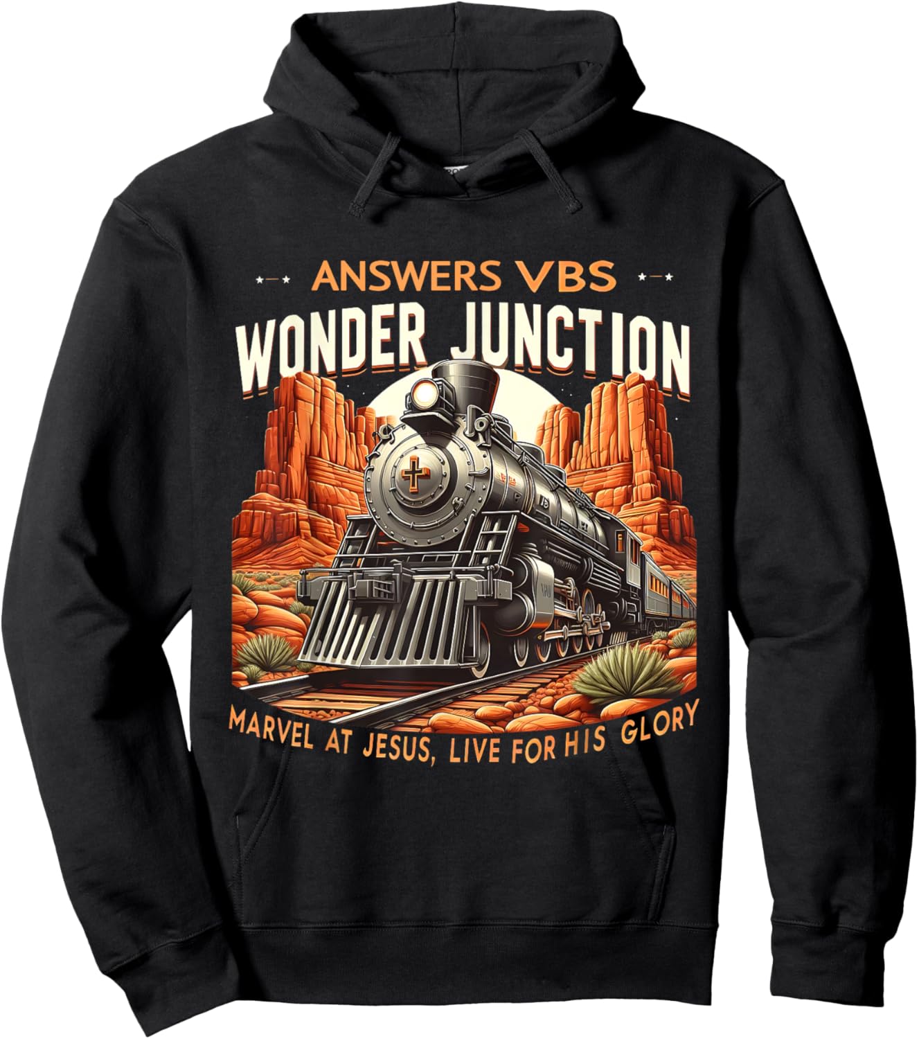 Vintage Answers VBS Wonder Junction Christian Train Theme Hoodie - Hoodie | Black