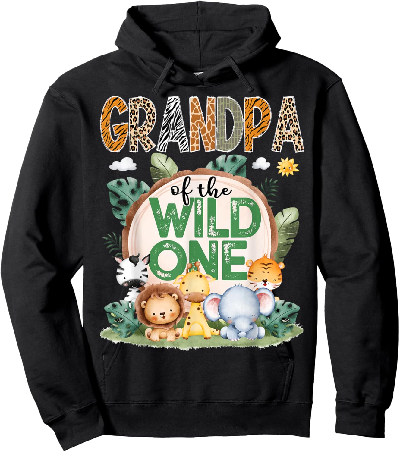 Grandpa Of The Wild One Safari Jungle 1St Birthday Party Hoodie - Hoodie | Black