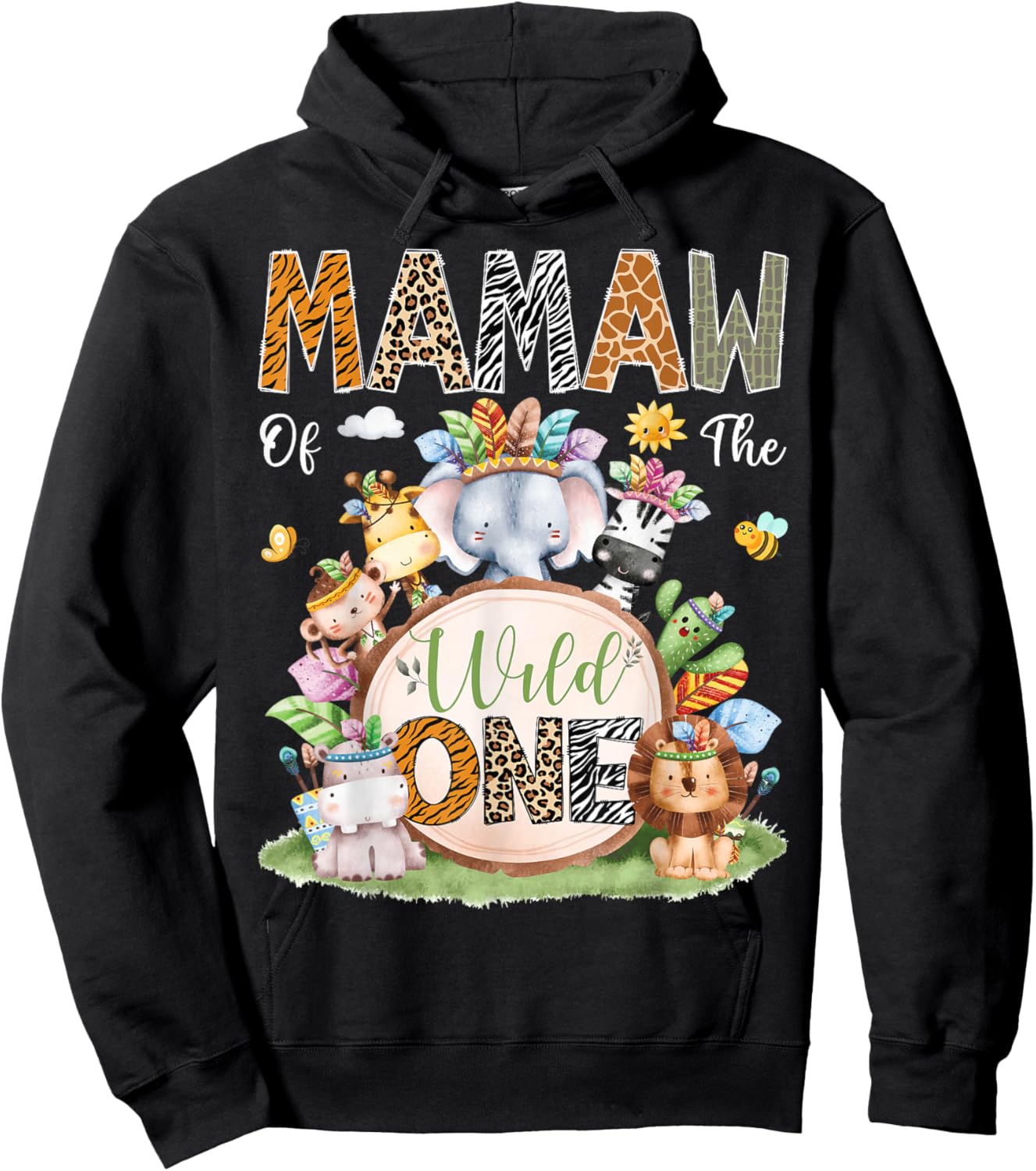 Mamaw Of The Wild One Safari Tribal Animal 1St Birthday Hoodie - Hoodie | Black