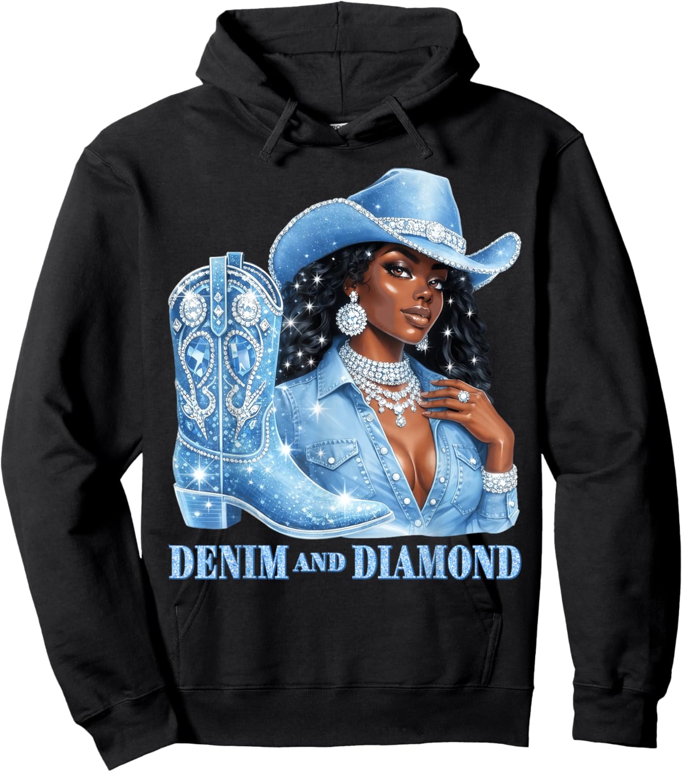 Denim and Diamonds Western Cowgirl Country Rodeo Hoodie - Hoodie | Black