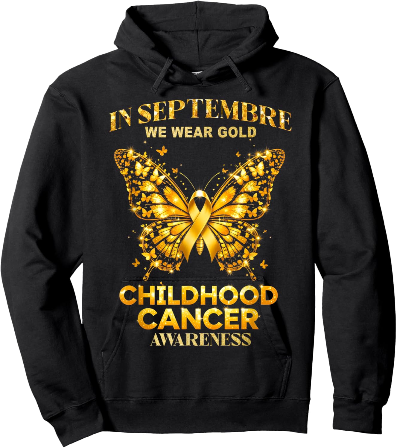 in September We Wear Gold Childhood Cancer Awareness Hoodie - Hoodie | Black