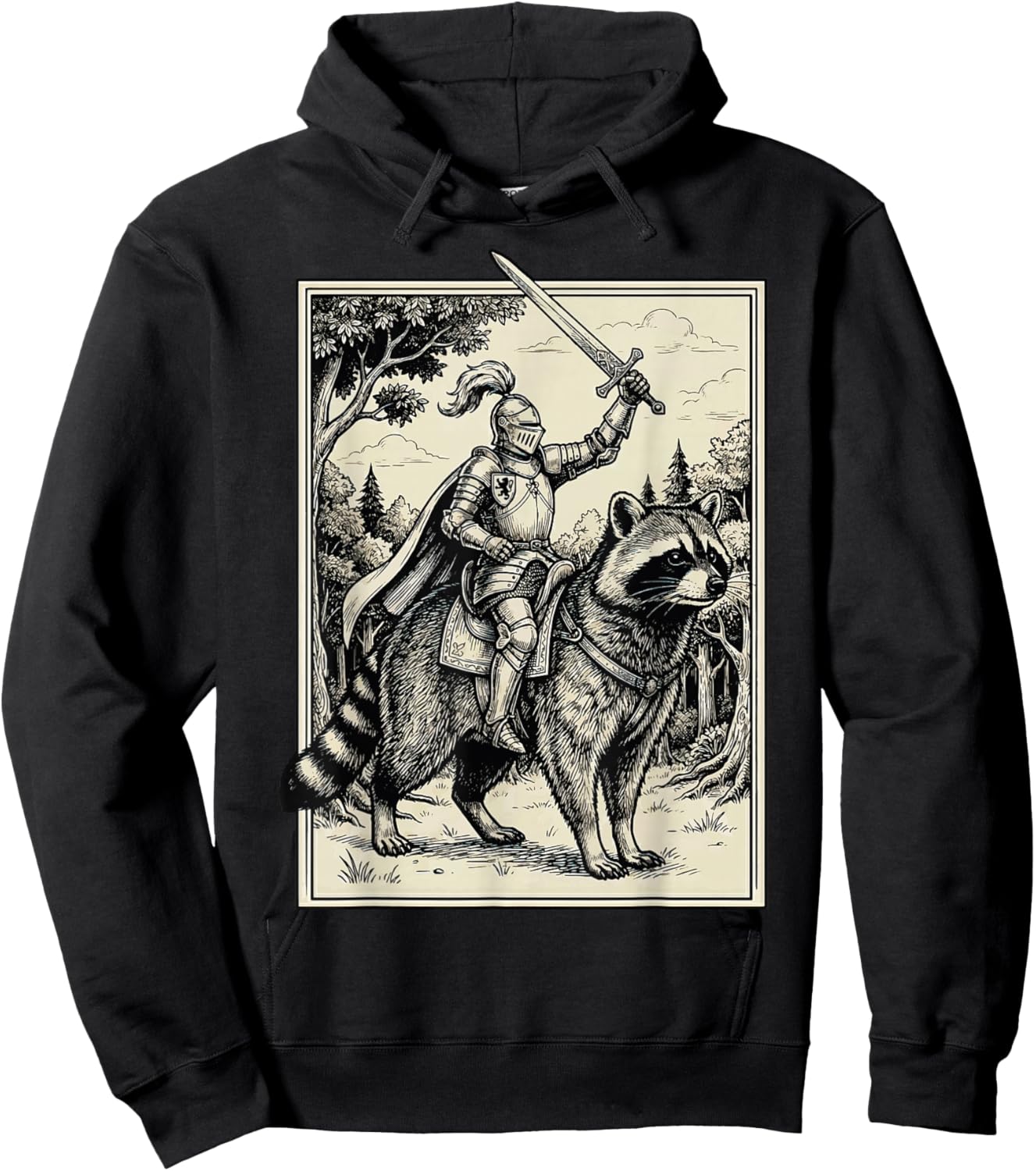 Knight Riding Raccoon Hoodie - Hoodie | Black