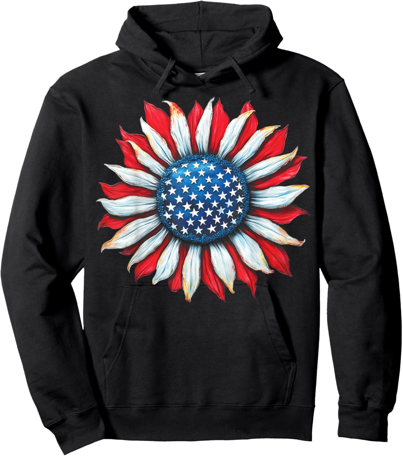 Sunflower American Flag 4th of July Women Men Merica USA Hoodie - Hoodie | Black