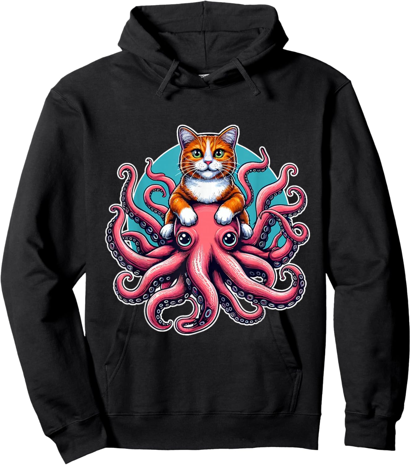 Cat Riding Octopus Shirt Funny Sea Animal Pet Kitten Lover Women Kids Hoodie - Hoodie | Black