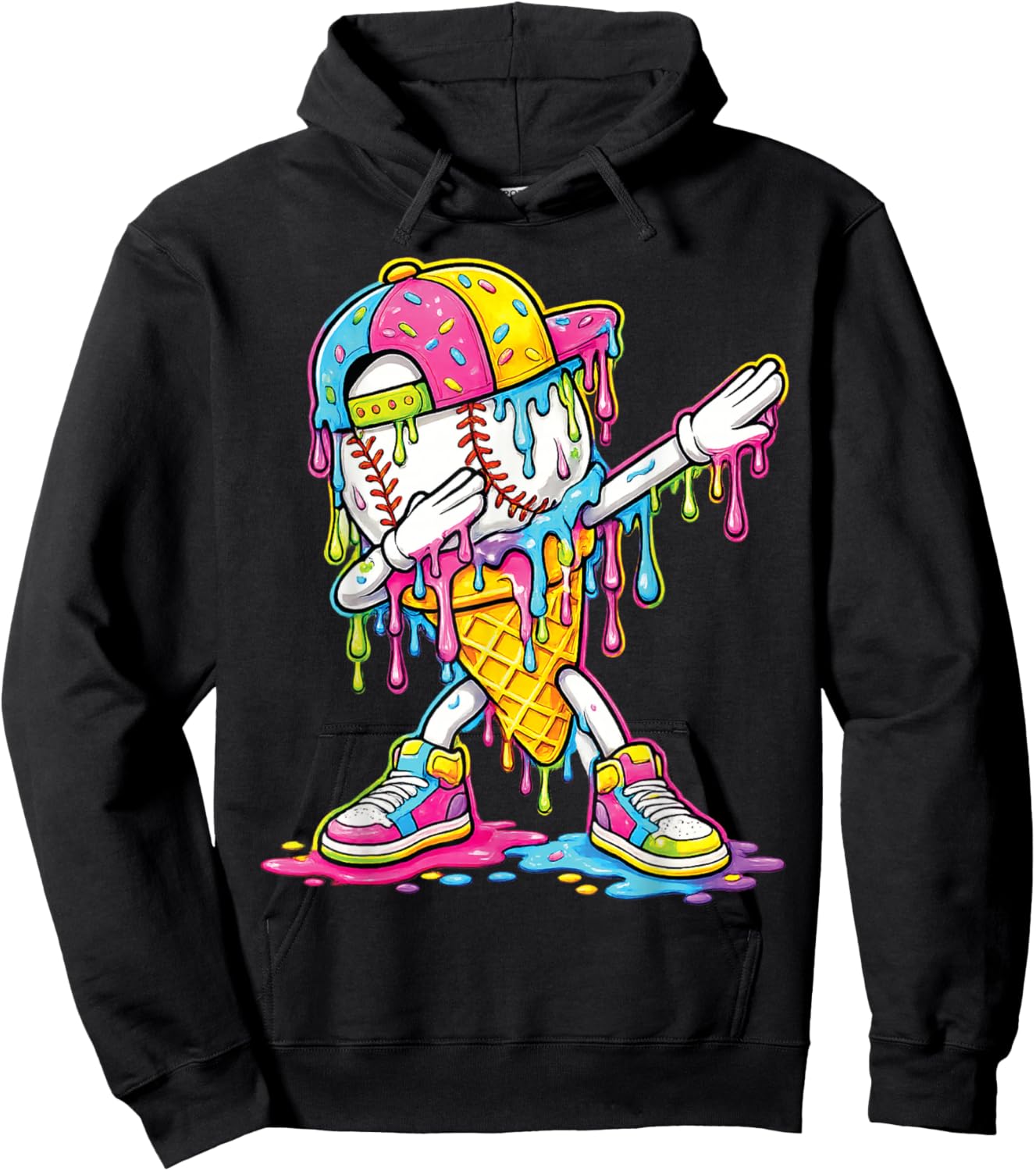 Baseball Dabbing Drip Ice Cream Apparel Youth Boys Kid Hoodie - Hoodie | Black
