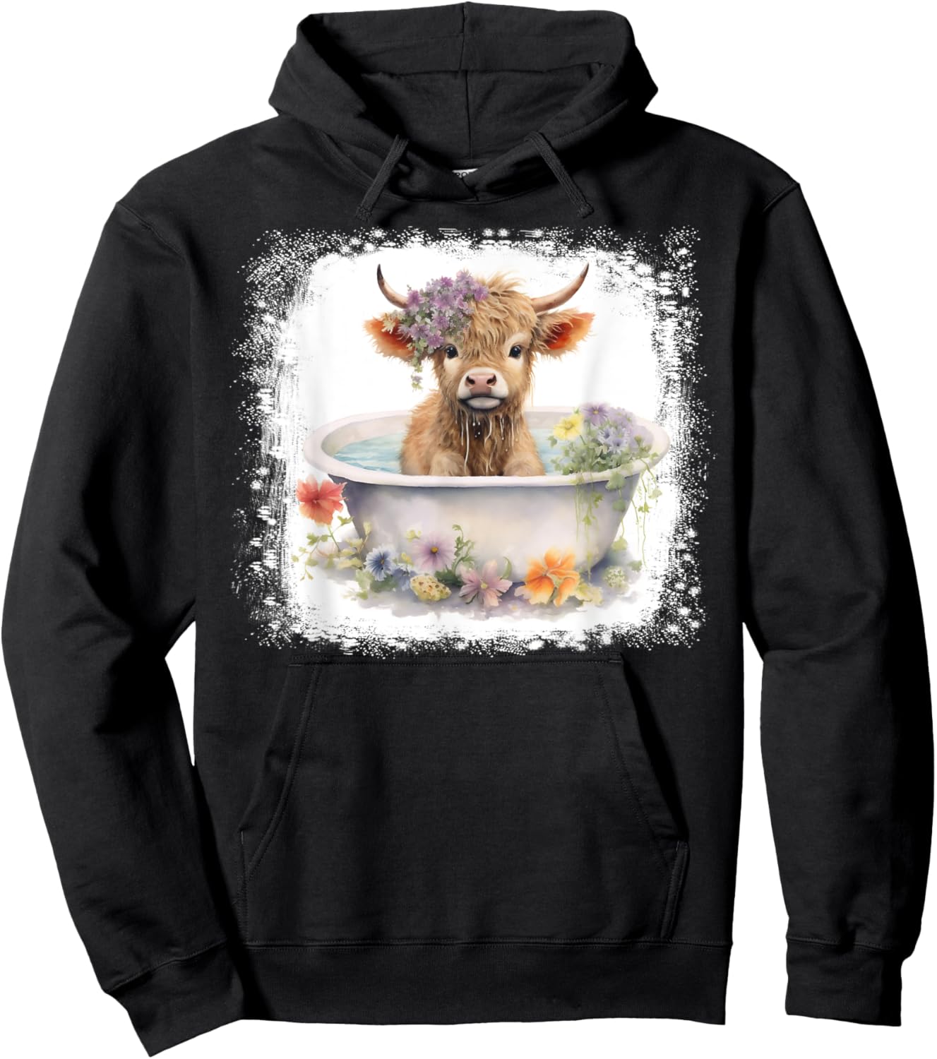 Baby Highland Cow In Bathtub Floral Flowers Women Girls Hoodie - Hoodie | Black